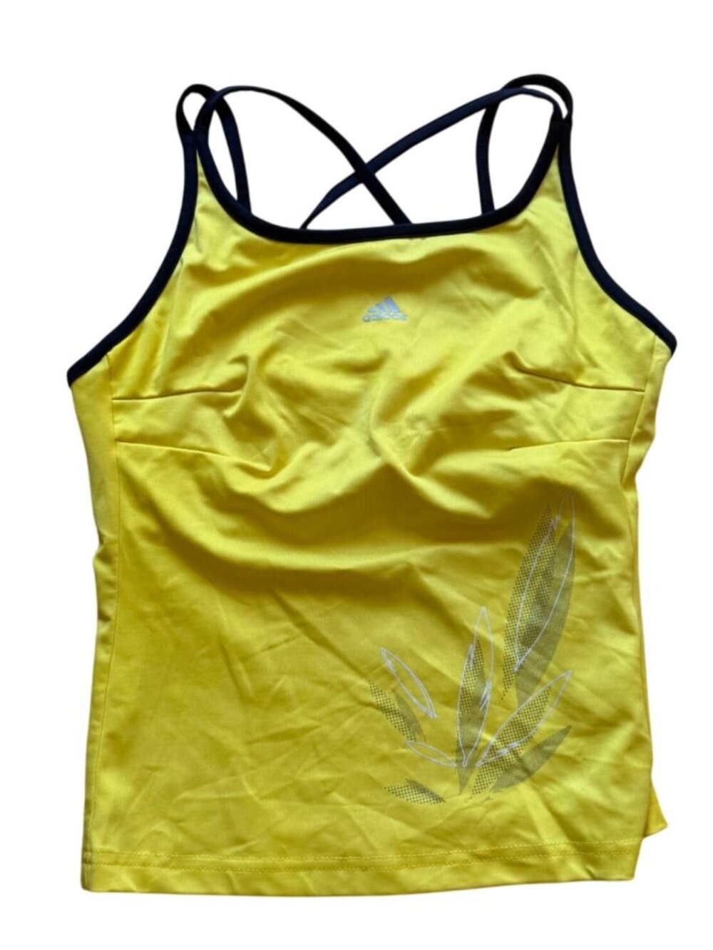 Adidas Women's Athletic Tank Top Yellow Graphic Strappy Criss Cross Back Y2K